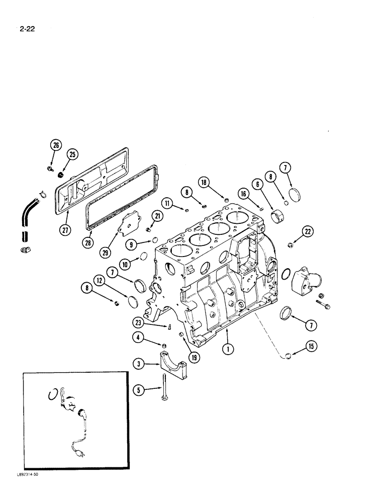 Схема запчастей Case 550 - (2-22) - CYLINDER BLOCK, 4-390 ENGINE (02) - ENGINE