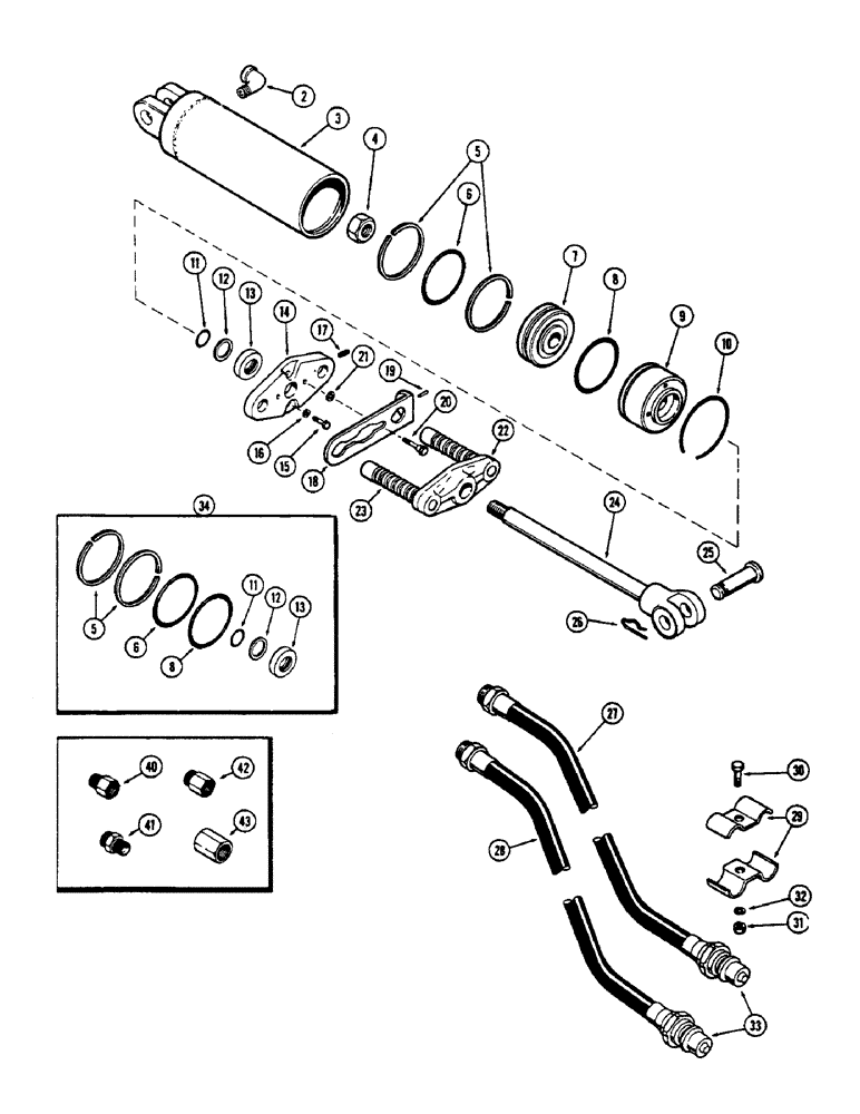 Схема запчастей Case 530CK - (141A) - 3-1/4" X 8" REMOTE HYDRUALIC CYLINDER, WITH MECHANICAL LIMIT STOP (35) - HYDRAULIC SYSTEMS