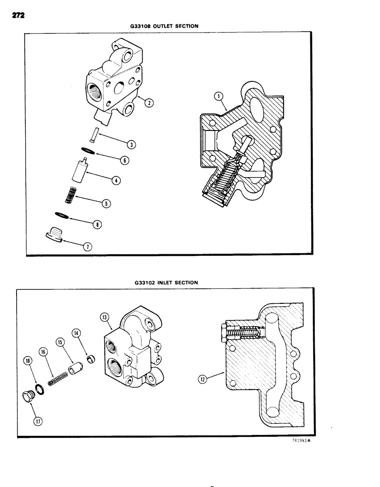 Схема запчастей Case 680G - (272) - BACKHOE CONTROL VALVE, OUTLET SECTION, INLET SECTION (08) - HYDRAULICS