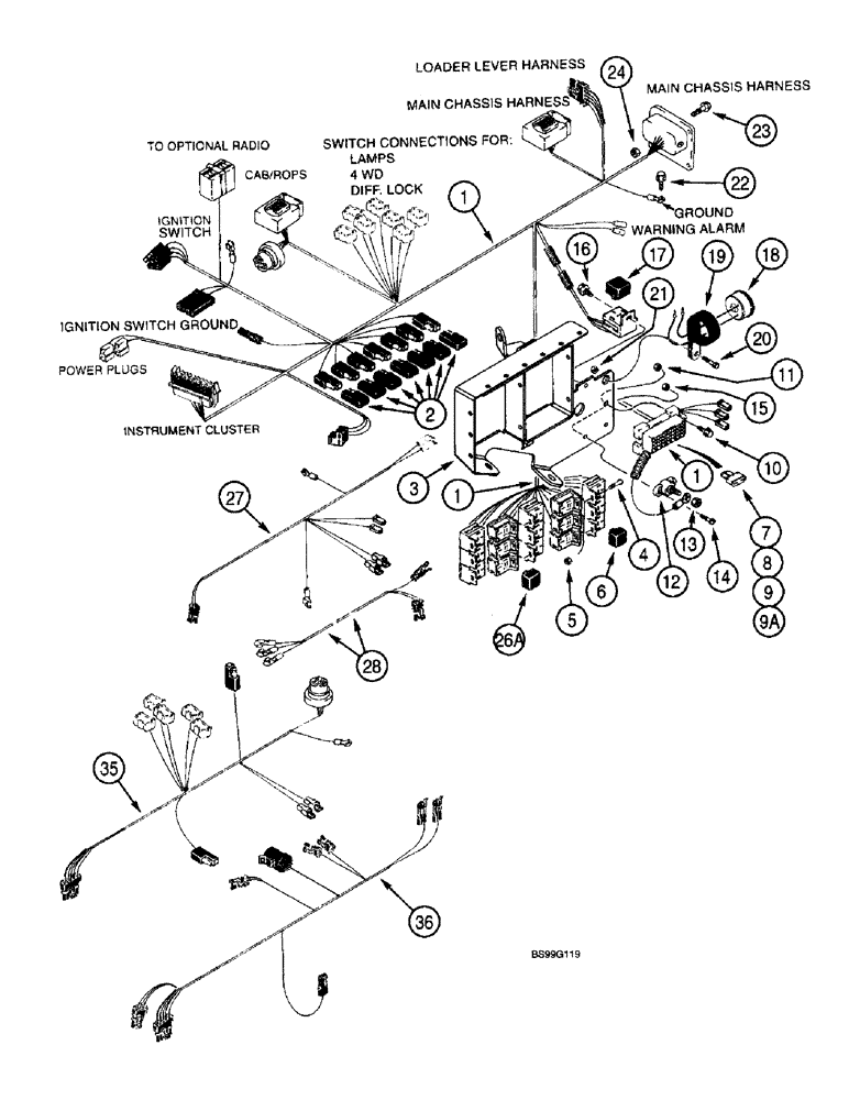 Схема запчастей Case 580L - (4-18) - SIDE CONSOLE INSTRUMENT HARNESS (04) - ELECTRICAL SYSTEMS