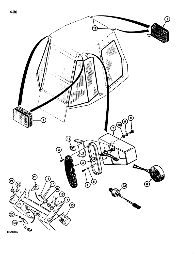 Схема запчастей Case 680L - (4-30) - TRACTOR LAMP ELECTRICAL CIRCUIT, WITH CAB (04) - ELECTRICAL SYSTEMS