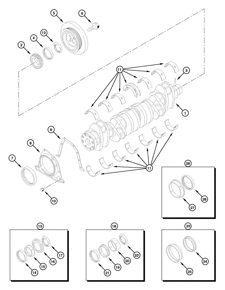 Схема запчастей Case 885 - (02-44[01]) - CRANKSHAFT (02) - ENGINE