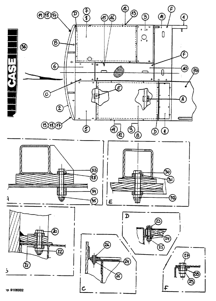 Схема запчастей Case 1088 - (152) - COWLING (90) - PLATFORM, CAB, BODYWORK AND DECALS