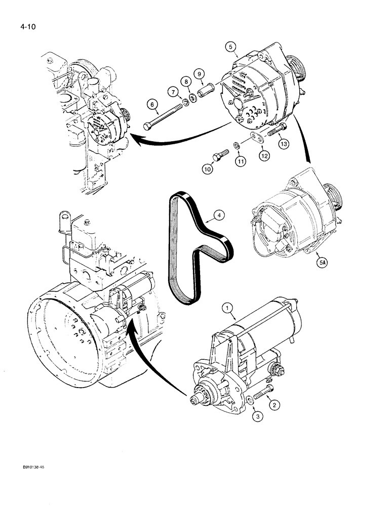 Схема запчастей Case 780D - (4-10) - STARTER AND ALTERNATOR MOUNTING (04) - ELECTRICAL SYSTEMS