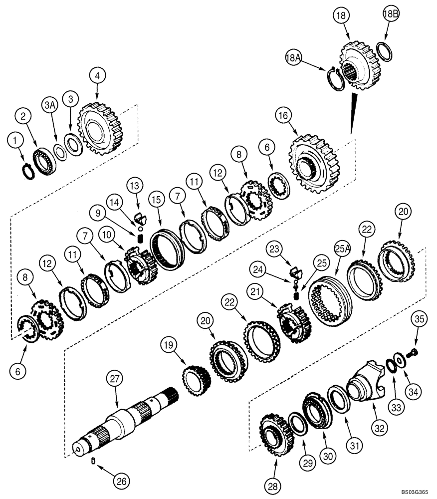 Схема запчастей Case 590SM - (06-21) - TRANSMISSION ASSY - SHAFT, SECONDARY (MODELS WITHOUT POWERSHIFT) (06) - POWER TRAIN