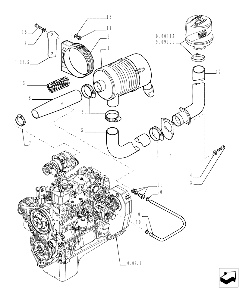 Схема запчастей Case TX1055 - (1.19.1[01]) - AIR CLEANER (10) - ENGINE