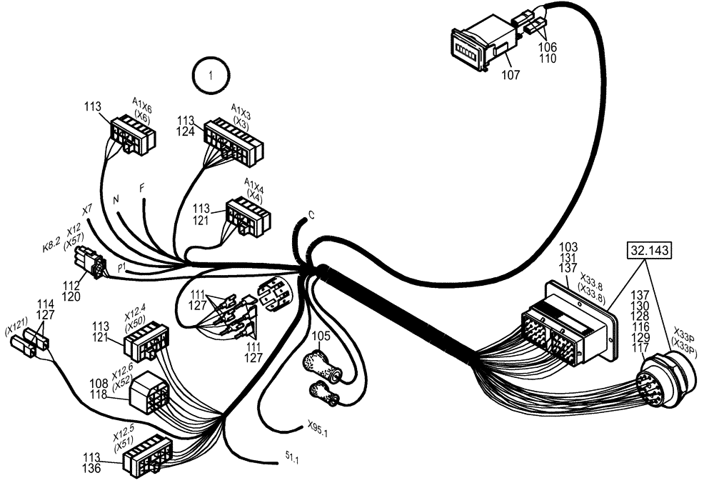 Схема запчастей Case 221D - (32.153[003]) - CABLE HARNESS CENTRAL ELECTRONI FAST GEAR (OPTION) (S/N 581101-UP) (55) - ELECTRICAL SYSTEMS