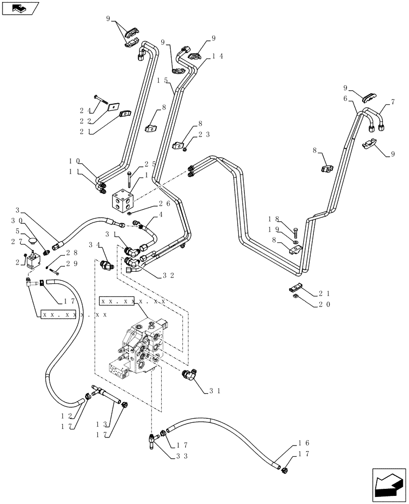 Схема запчастей Case SR130 - (35.701.AX[01]) - LOADER VALVE PLUMBING (SR130,SR150) (35) - HYDRAULIC SYSTEMS