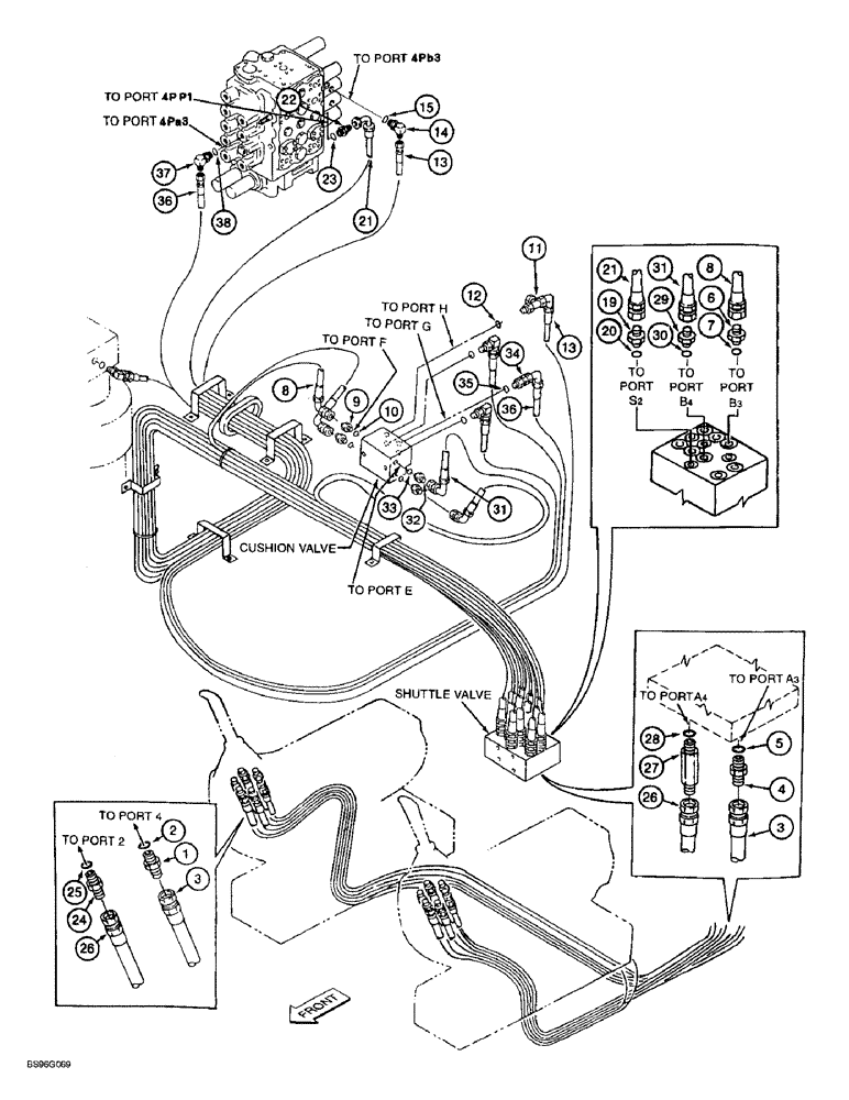 Схема запчастей Case 9060B - (8-044) - BOOM CONTROL LINES, UP, DOWN & SIGNAL LINES, BOOM-UP LINES (08) - HYDRAULICS