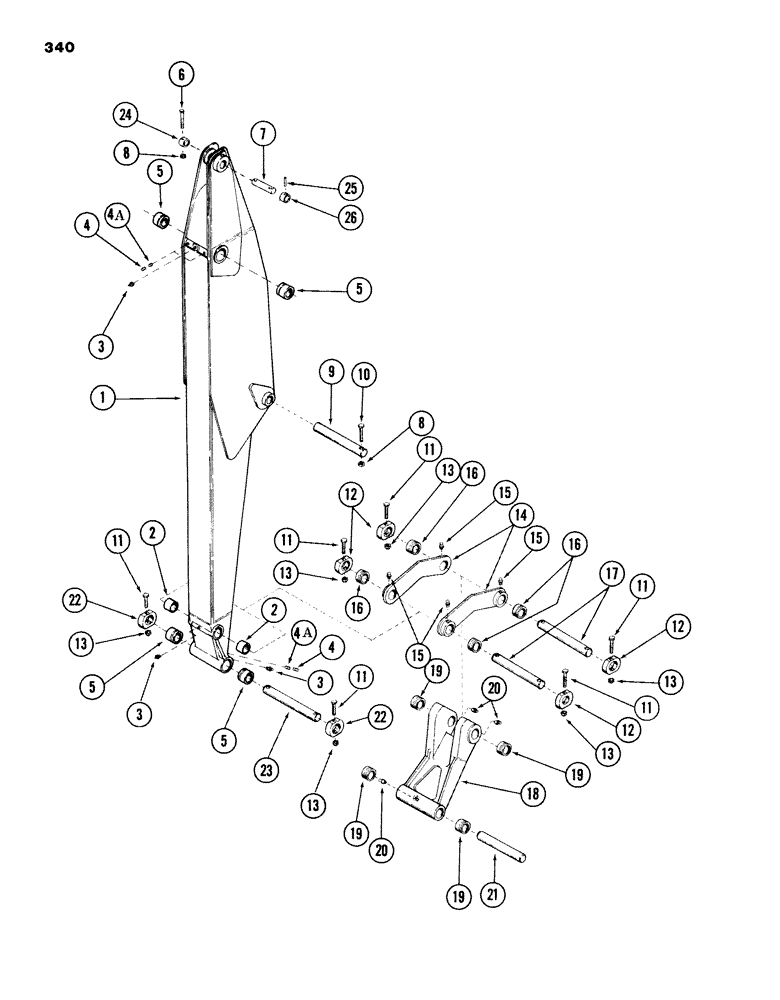 Схема запчастей Case 980B - (340) - DIPPER AND ATTACHMENT LINKS WITH PINS (14) - DIPPERSTICKS