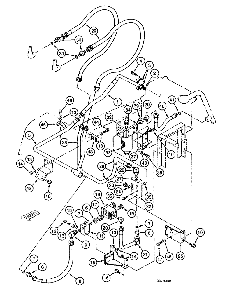 Схема запчастей Case 9040B - (8-086) - SING ACTN AUXLY EQUIP OPT,CYLDR SPPLY LINES/RELIEF CIRCT,STD MODELS PIN DAC0401166 & AFT,LNG RCH MOD (08) - HYDRAULICS