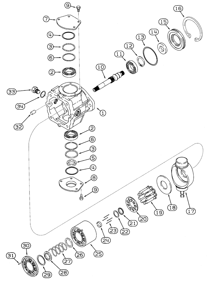 Схема запчастей Case 460 - (6-16) - TANDEM PUMP ASSEMBLY, 113598A1, FRONT DRIVE PUMP, HOUSING, INPUT SHAFT AND PISTON BLOCK (06) - POWER TRAIN