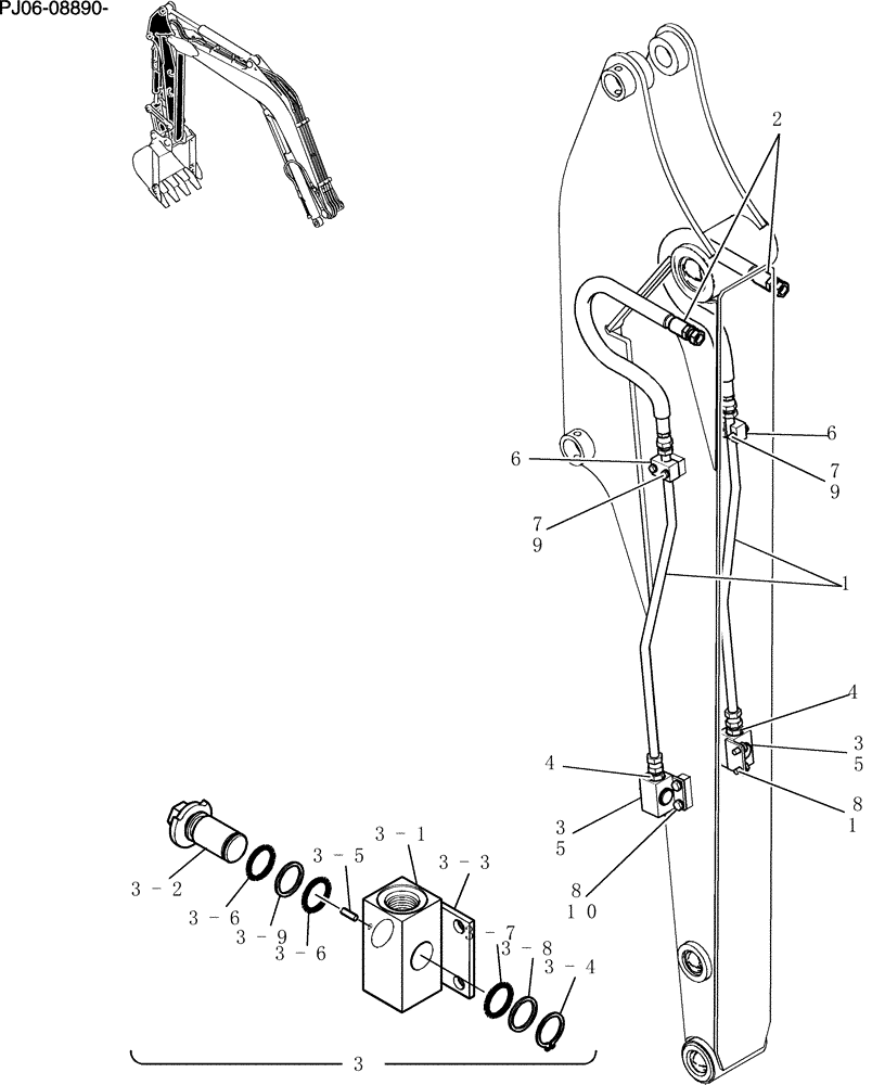 Схема запчастей Case CX50B - (876-60[1]) - HYDRAULIC LINES, ARM 1.87M NIBBLER & BREAKER (88) - ACCESSORIES