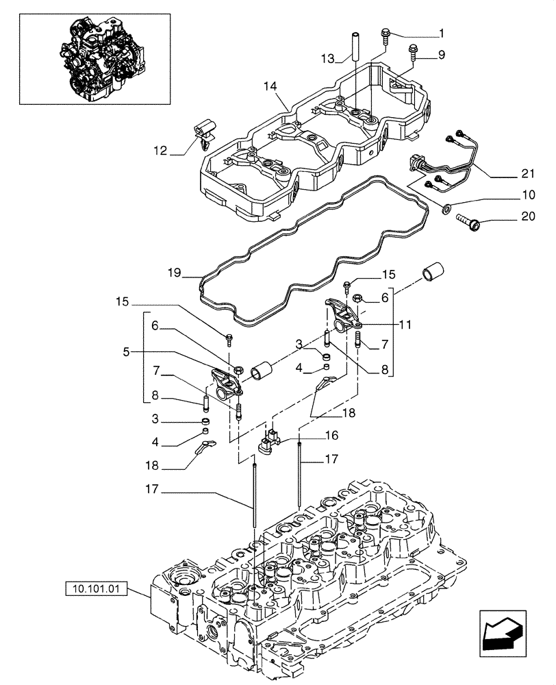 Схема запчастей Case 580SM - (10.106.04) - ROCKER SHAFT (10) - ENGINE