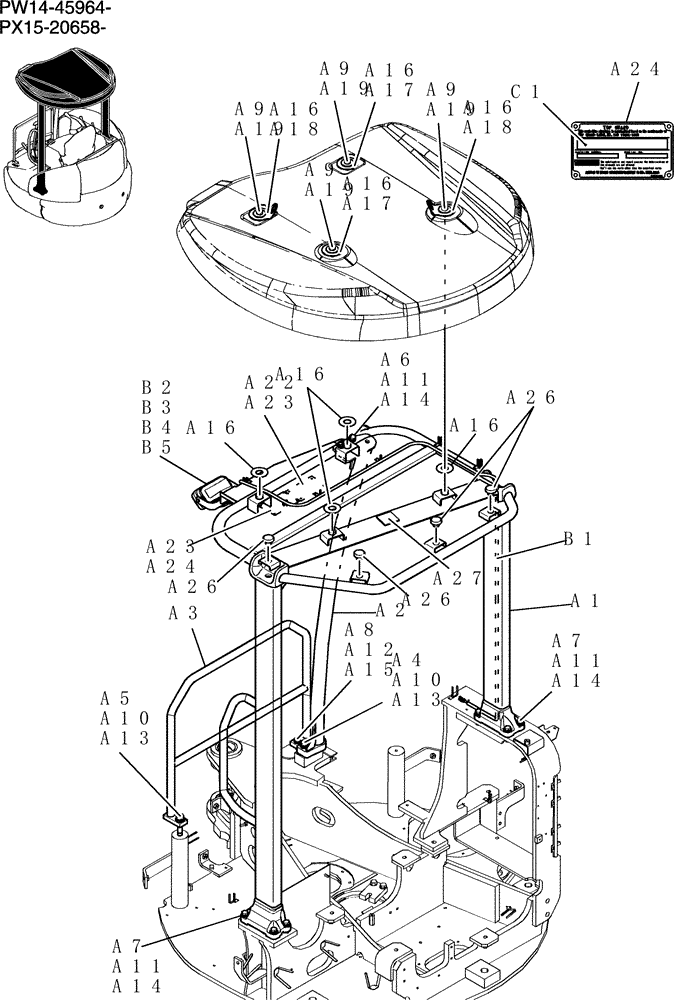 Схема запчастей Case CX31B - (200-17[1]) - CANOPY ASSEMBLY (00) - GENERAL & PICTORIAL INDEX