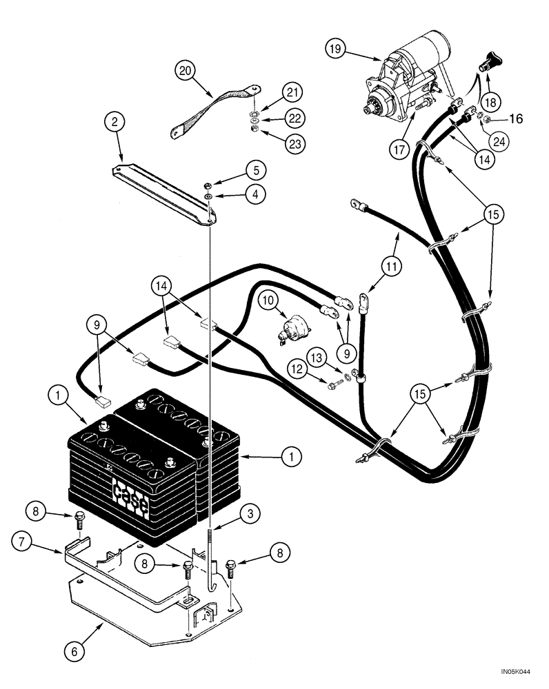 Схема запчастей Case 1150H_IND - (04-05) - BATTERY AND BATTERY CABLES - STARTER (04) - ELECTRICAL SYSTEMS