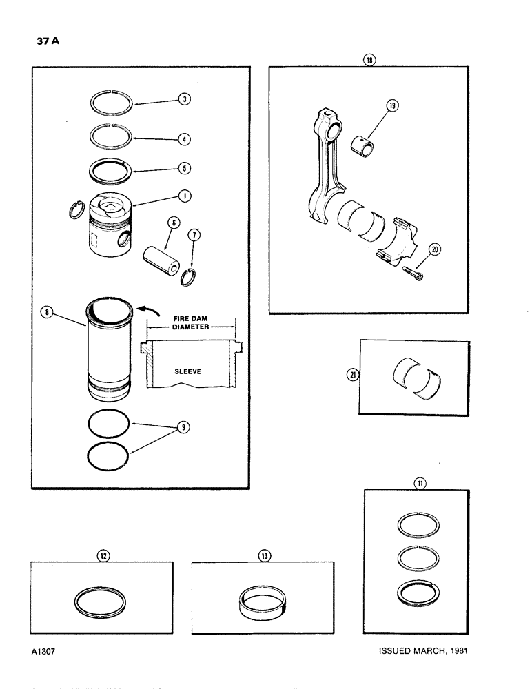 Схема запчастей Case W24B - (037A) - PISTONS AND SLEEVES, WITH 5.092" TO 5.097" FIRE DAM DIAMETER SLEEVE 504BD AND 504BDT DIESEL ENGINE (02) - ENGINE