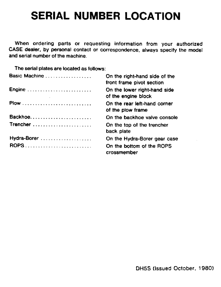 Схема запчастей Case DH5 - (01-2) - SERIAL NUMBER LOCATION (00) - GENERAL & PICTORIAL INDEX