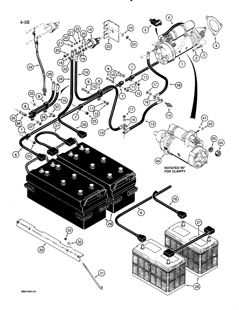 Схема запчастей Case 821 - (4-058) - STARTER, BATTERIES, AND BATTERY CABLES (04) - ELECTRICAL SYSTEMS