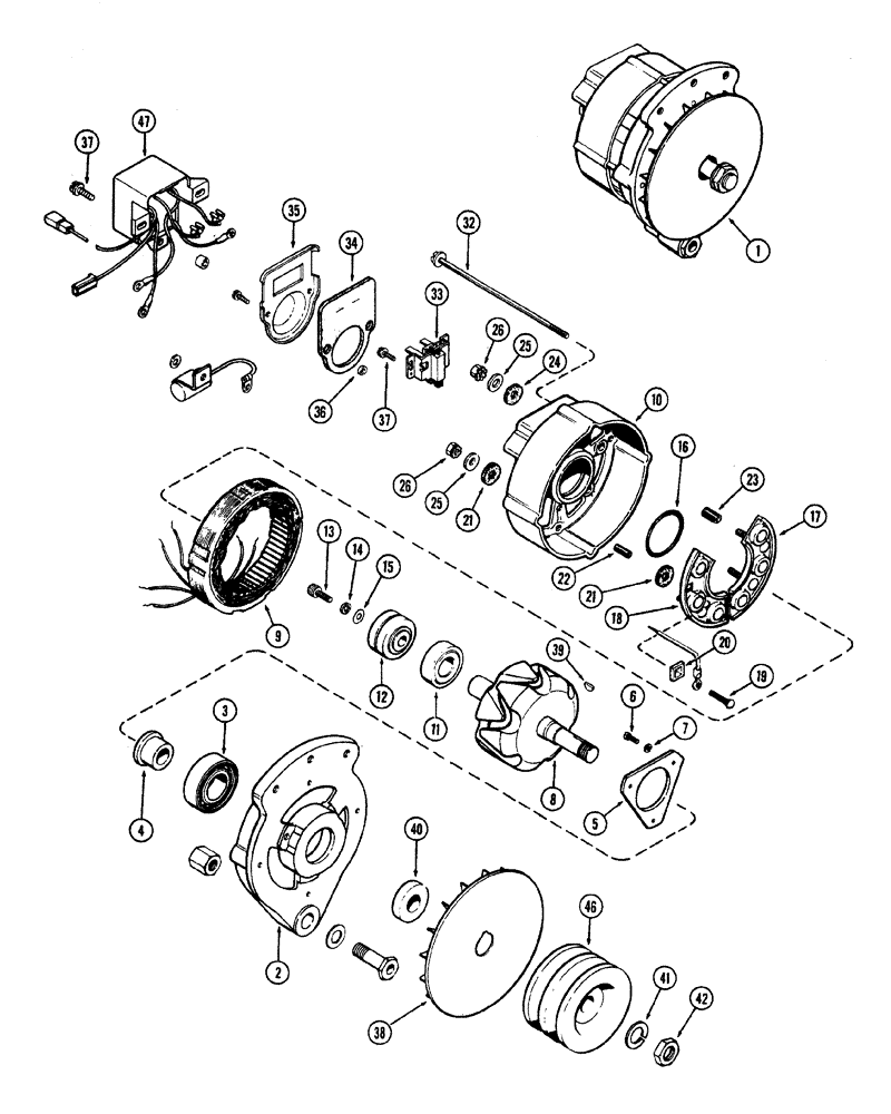 Схема запчастей Case W20 - (045A) - A44798 AND L55767 ALTERNATOR (30 AMP) USED TRAC. SERIAL NO. 9115403 AND AFTER (04) - ELECTRICAL SYSTEMS