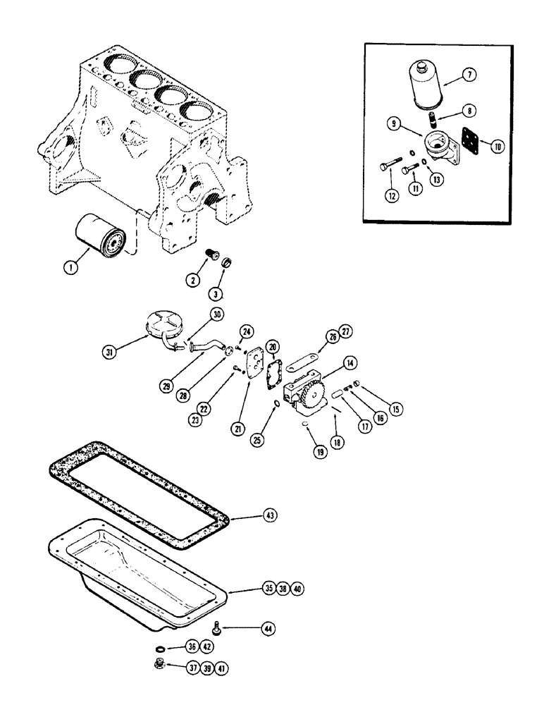 Схема запчастей Case W5A - (056) - OIL FILTER, (188) SPARK IGNITION ENGINE, FLANGE MOUNTED OIL FILTER, OIL PUMP, OIL PAN (02) - ENGINE