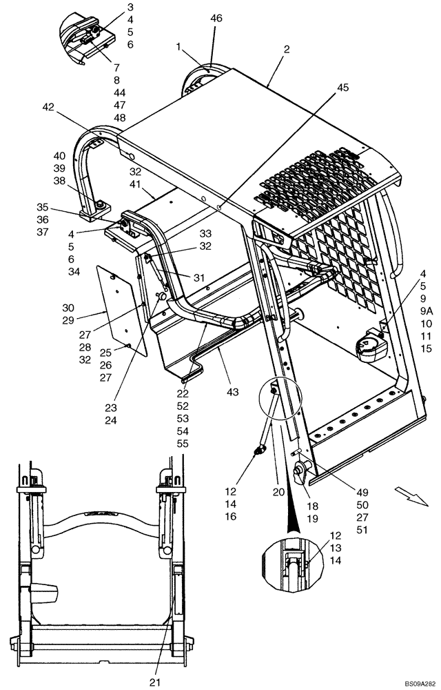 Схема запчастей Case 420CT - (09-25) - CAB - FRAME AND SEAT BAR (09) - CHASSIS