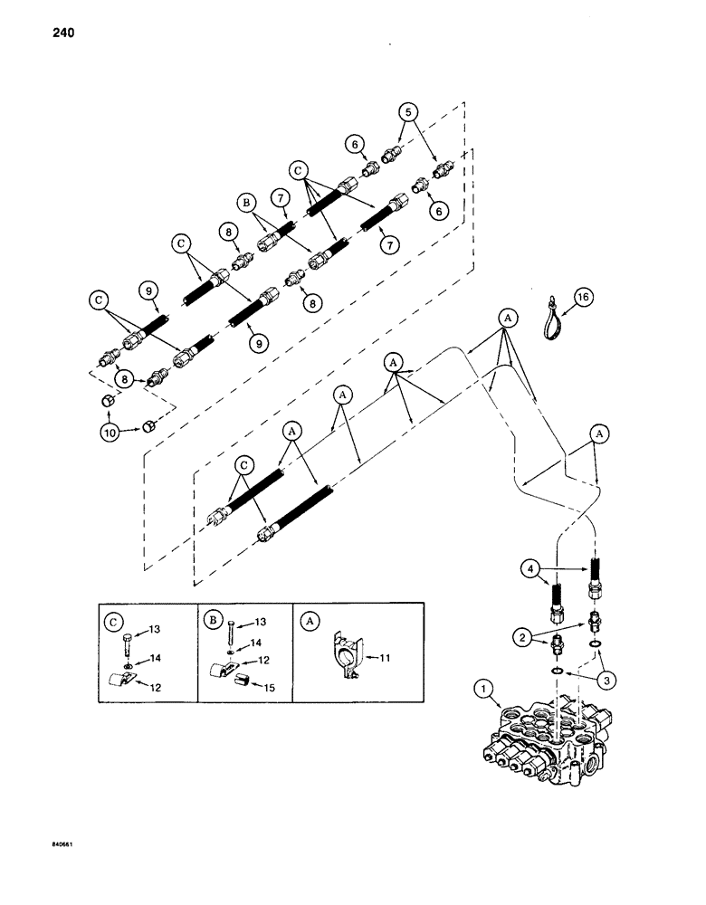 Схема запчастей Case 880C - (240) - AUXILIARY HYDRAULICS FOR E BOOM (07) - HYDRAULIC SYSTEM