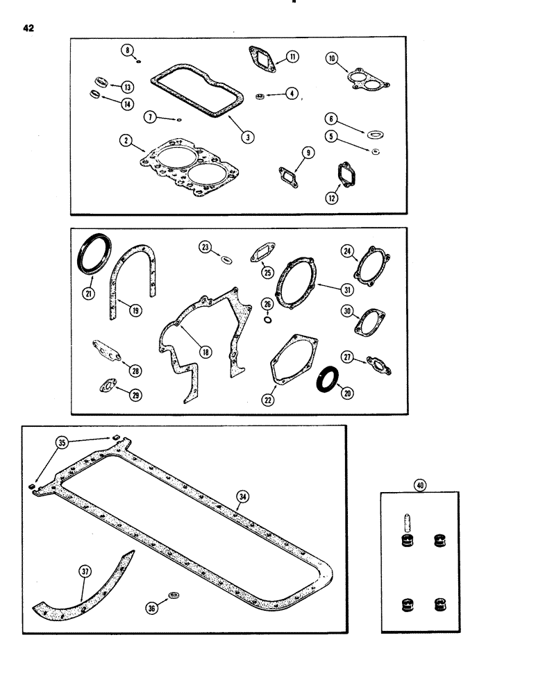 Схема запчастей Case 1150C - (042) - ENGINE GASKET KITS, 451BD DIESEL ENGINE, VALVE GRIND KIT, CYLINDER BLOCK & OIL PAN KIT (02) - ENGINE