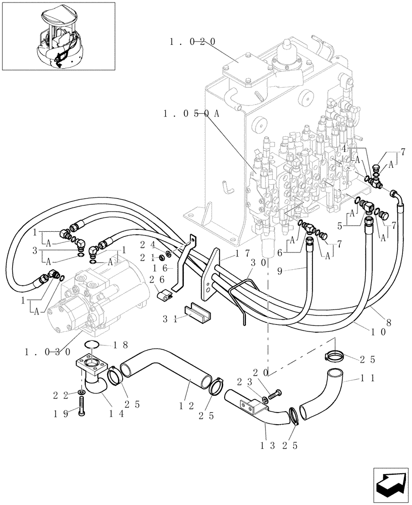 Схема запчастей Case CX31B - (1.050[03]) - PUMP HYD LINES (35) - HYDRAULIC SYSTEMS