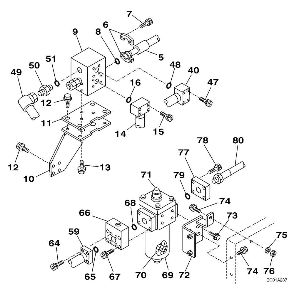 Схема запчастей Case CX210N - (08-51) - HYDRAULICS, AUXILIARY - SINGLE ACTING CIRCUIT, PEDAL ACTIVATED (08) - HYDRAULICS