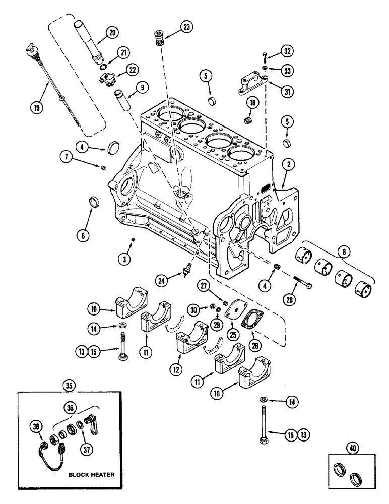 Схема запчастей Case W14FL - (030) - CYLINDER BLOCK, 336BD AND 336BDT DIESEL ENGINE, BLOCK HEATER (02) - ENGINE