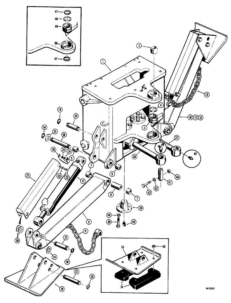 Схема запчастей Case 34 - (102) - MOUNTING FRAME AND STABILIZER (USED BEFORE BACKHOE S.N. 1022951) 