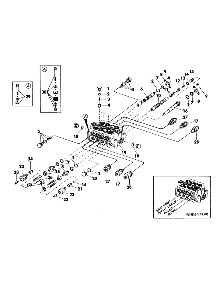 Схема запчастей Case 40YC - (151) - 4-SPOOL MAIN CONTROL VALVE, (USED WITH CROWD, FAST HOIST, RIGHT TRACK AND SWING) (07) - HYDRAULIC SYSTEM