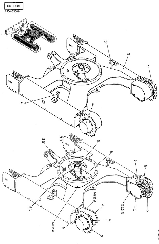 Схема запчастей Case CX50B - (03-001) - LOW GROUP P/N PH15V00012F1 (FOR RUBBER) (04) - UNDERCARRIAGE