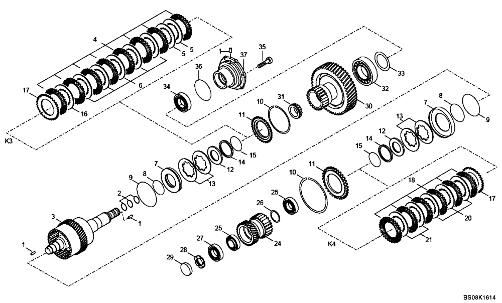 Схема запчастей Case 330B - (18A00001003[001]) - CLUTCH ASSEMBLY K3/K4 (P.I.N. HHD0330BN7PG57000 AND AFTER) (84168530) (03) - Converter / Transmission