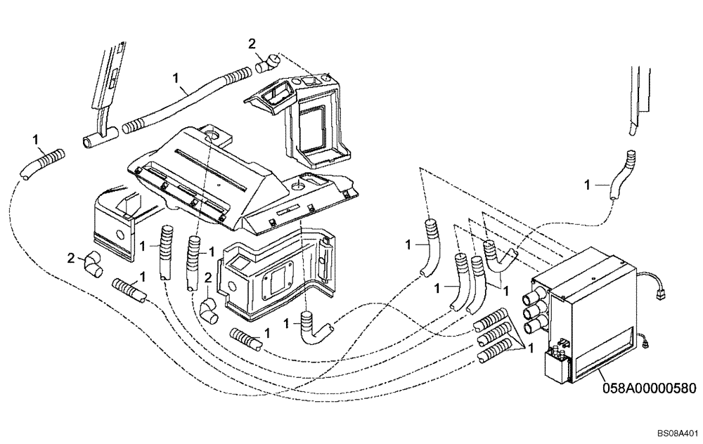 Схема запчастей Case 340B - (58A00000558[001]) - AIR BLENDING CIRCUIT, CAB (87589717) (10) - Cab/Cowlings