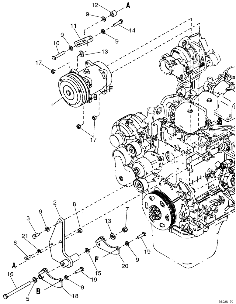 Схема запчастей Case 521D - (09-50) - AIR CONDITIONING - COMPRESSOR MOUNTING (09) - CHASSIS