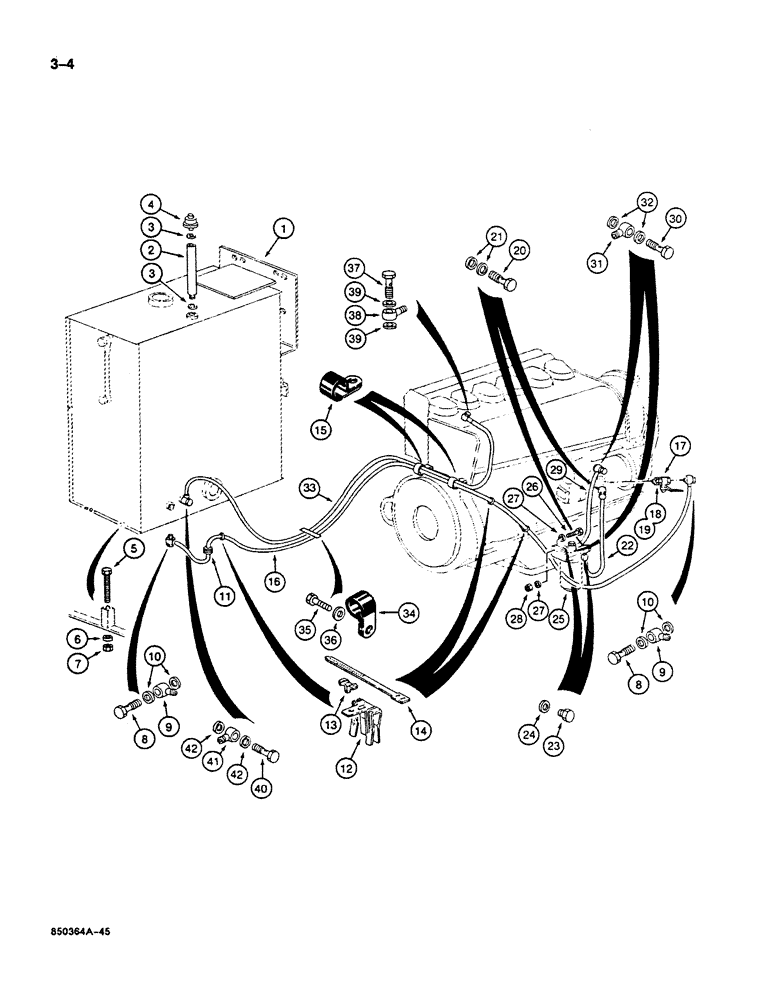 Схема запчастей Case 125B - (3-4) - FUEL LINES AND FITTINGS, P.I.N. 74251 THRU 74963, 21801 THRU 21868, 26801 AND AFTER (03) - FUEL SYSTEM