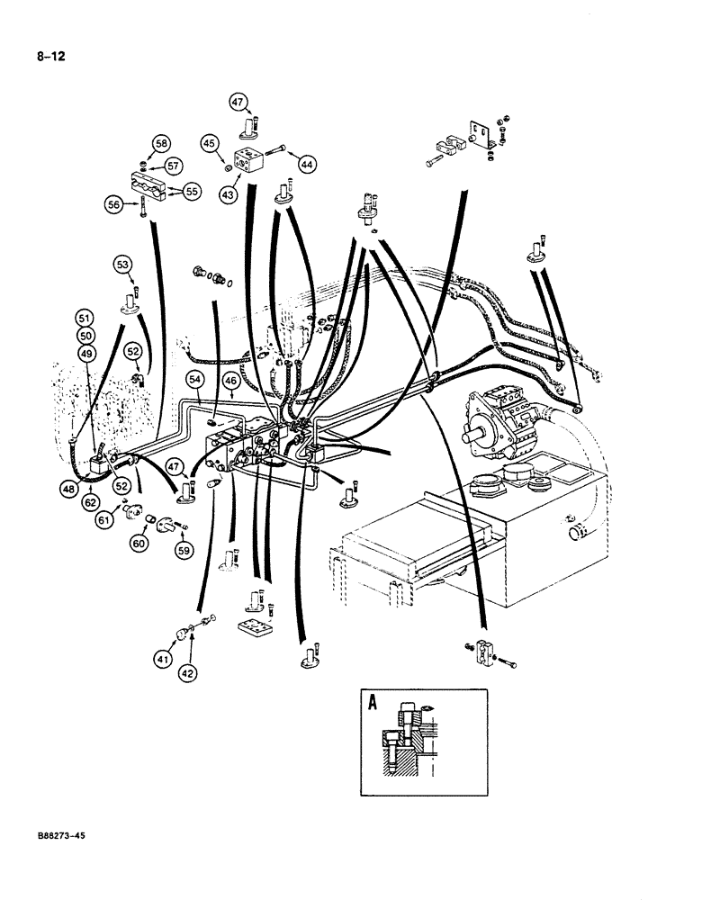 Схема запчастей Case 125B - (8-012) - HYDRAULIC PUMP LINES, P.I.N. 74251 THROUGH 74400 (08) - HYDRAULICS