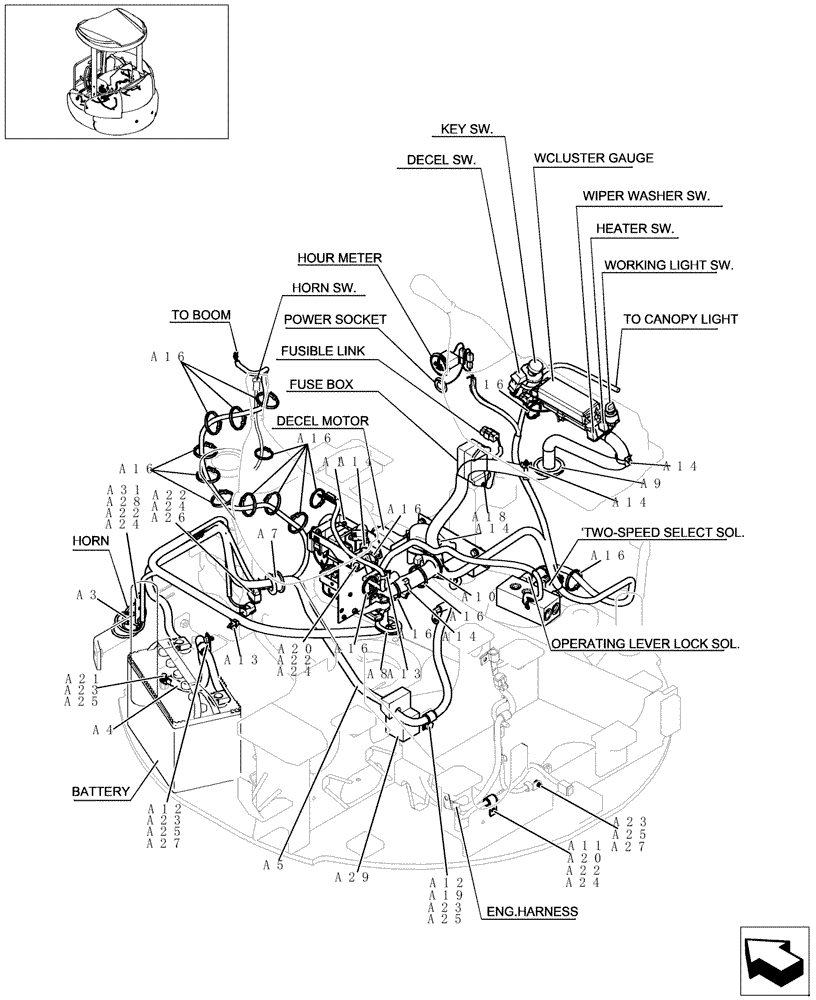 Схема запчастей Case CX22B - (312-01[1]) - ELECTRIC SYSTEM - HARNESS UPPER FRAME (55) - ELECTRICAL SYSTEMS