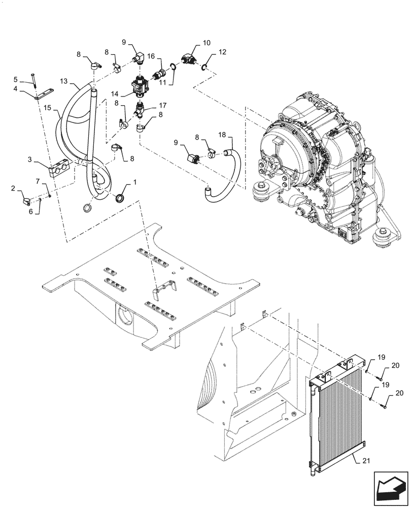 Схема запчастей Case 721F - (21.100.AQ[02]) - TRANSMISSION, HYDRAULICS, 4 AND 5-SPEED (21) - TRANSMISSION