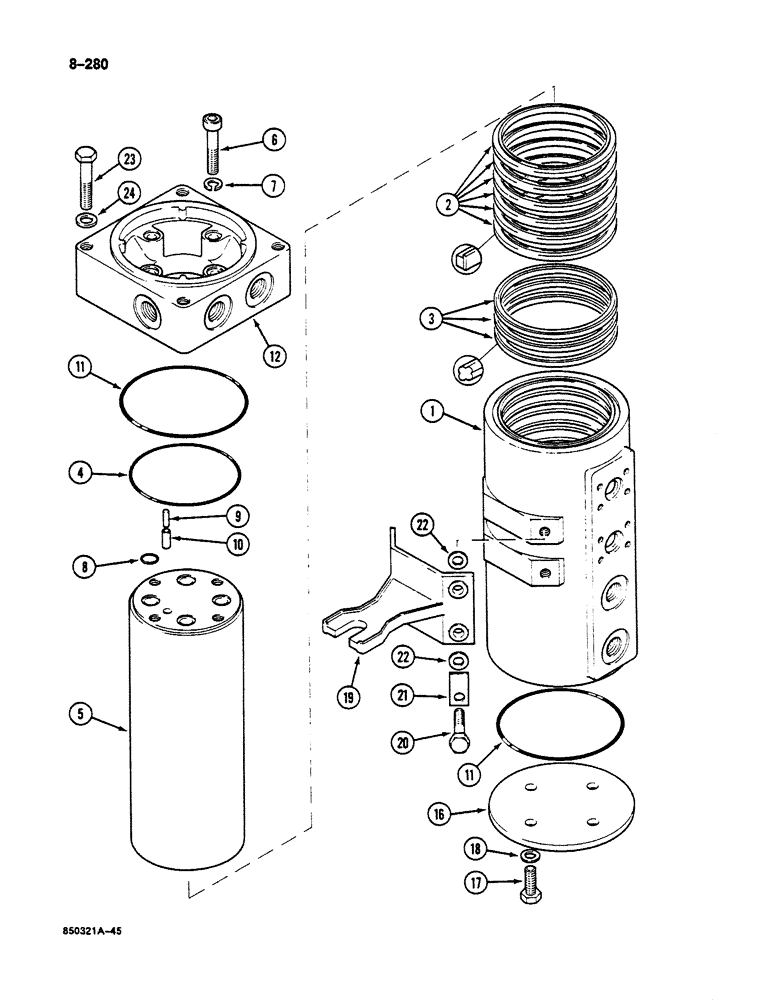 Схема запчастей Case 125B - (8-280) - HYDRAULIC SWIVEL, P.I.N. 74251 THROUGH 74963, 21801 THROUGH 21868, 26801 AND AFTER (08) - HYDRAULICS