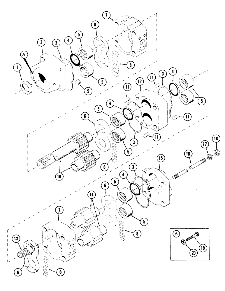 Схема запчастей Case 35 - (174) - MAIN HYDRAULIC PUMP, (USED WITH DETROIT DIESEL ENGINE) (35) - HYDRAULIC SYSTEMS