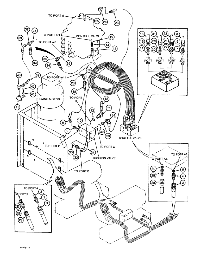 Схема запчастей Case 9020B - (8-028) - BOOM CONTROL LINES (08) - HYDRAULICS