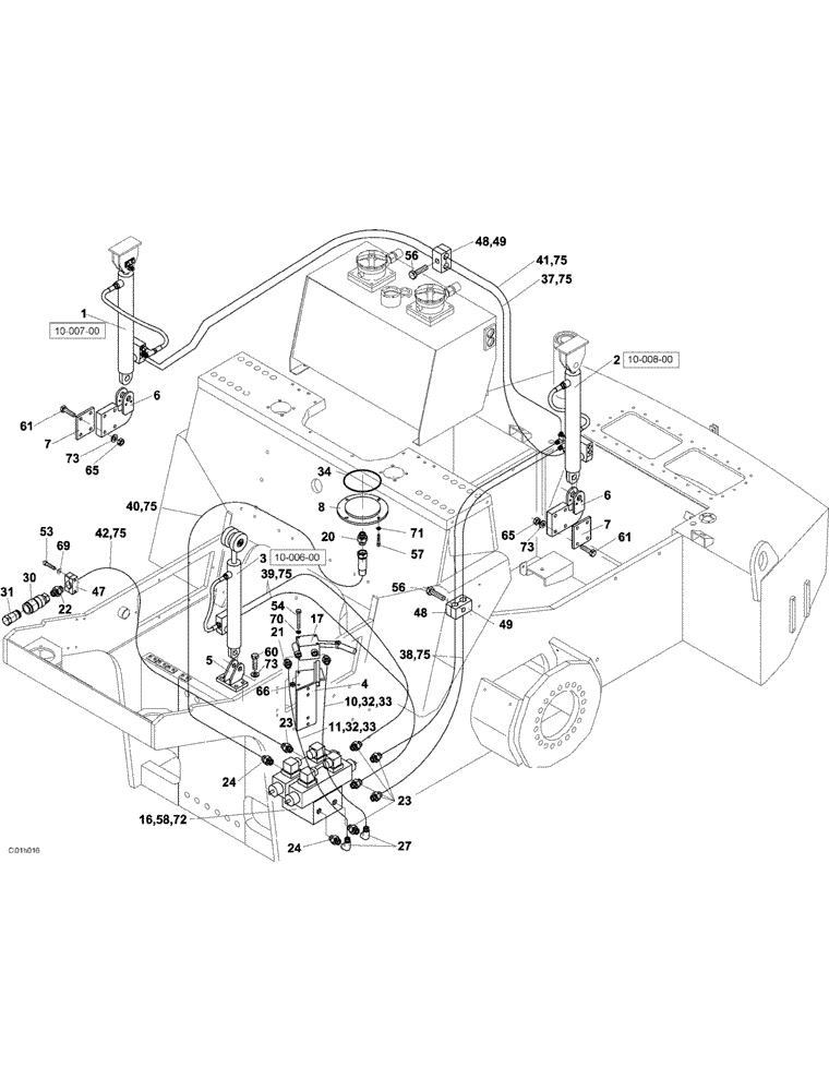 Схема запчастей Case SV228 - (10-005-01[01]) - HYDRAULIC CIRCUIT- OPERATORS COMPARTMENT TILTING CONTROL AND ENGINE HOOD (07) - HYDRAULIC SYSTEM