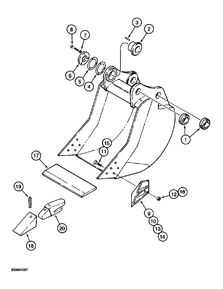 Схема запчастей Case 9030B - (9-122) - H & H BUCKETS, SEVERE DUTY (09) - CHASSIS