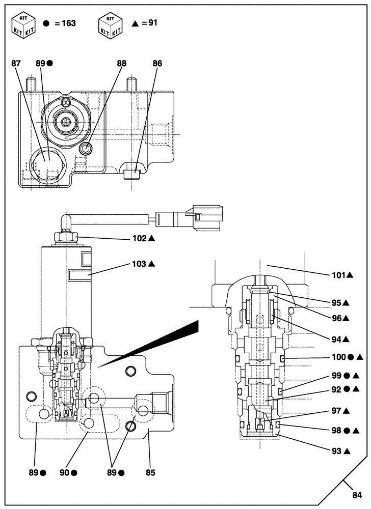 Схема запчастей Case CX330 - (08-91) - HIGH PRESSURE PUMP - SOLENOID VALVE (STANDARD) (08) - HYDRAULICS