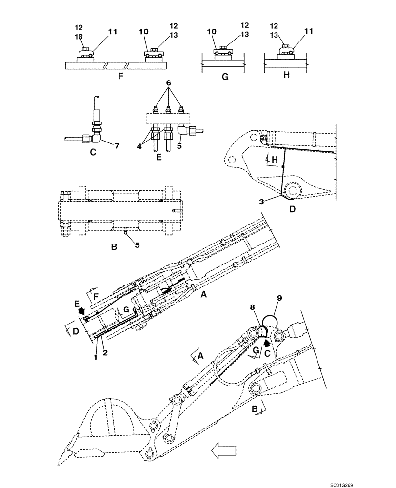 Схема запчастей Case CX800 - (09-53) - LUBRICATION CIRCUIT - 2,98 M (9 FT 9 IN) ARM (09) - CHASSIS