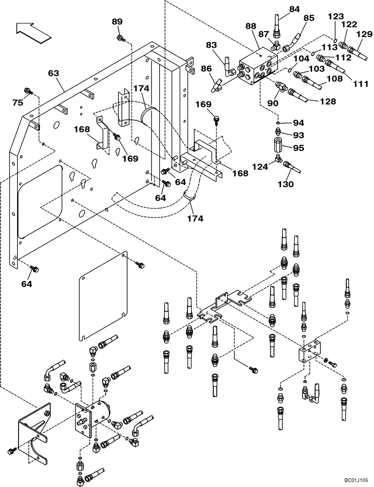 Схема запчастей Case CX290 - (08-28) - HYDRAULICS - PILOT CONTROL LINES (08) - HYDRAULICS