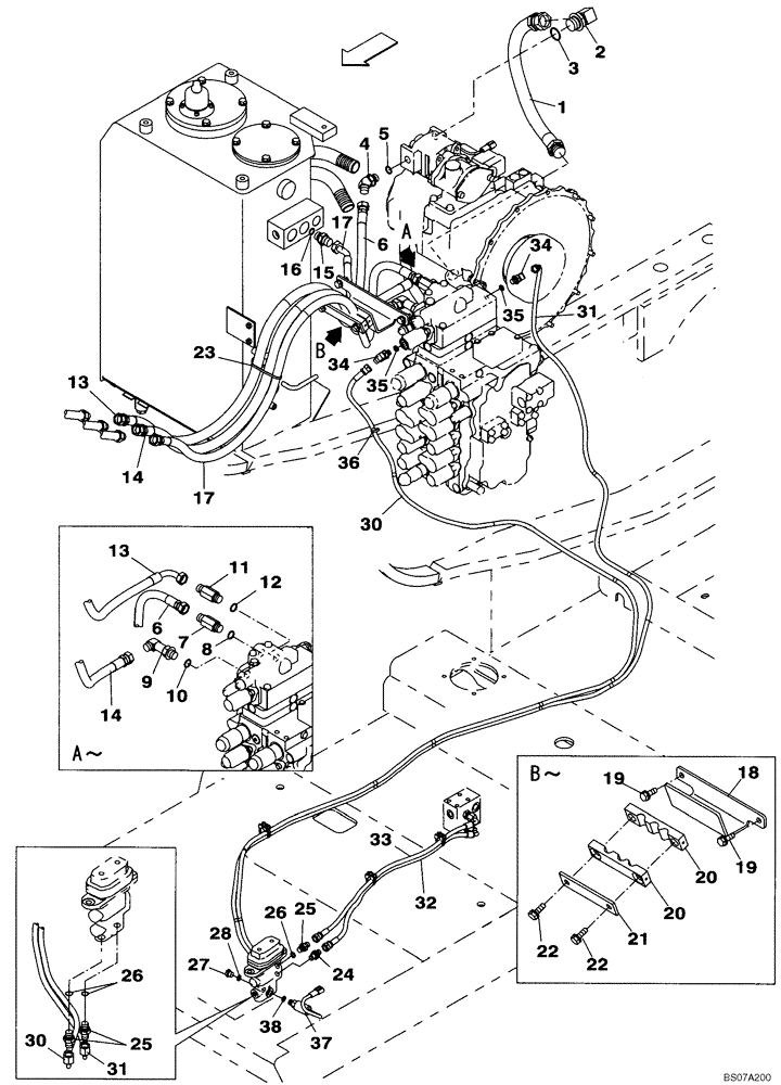 Схема запчастей Case CX160B - (08-38) - HYDRAULICS, AUXILIARY - SECOND ACTING CIRCUIT, PEDAL ACTIVATED (08) - HYDRAULICS